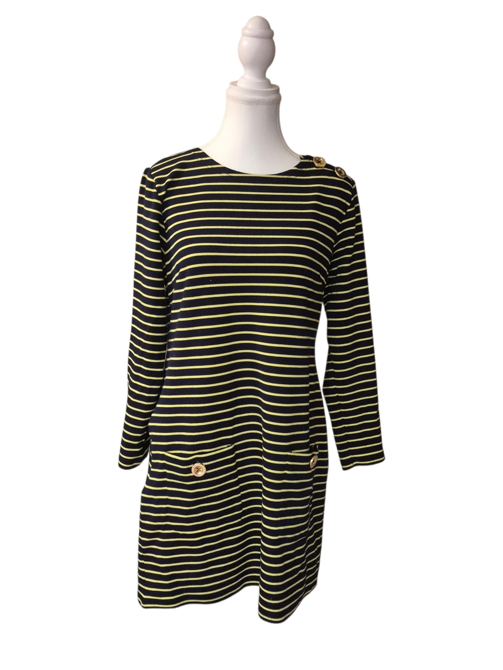 Sail to Sable Navy and Green Striped  Shift Dress